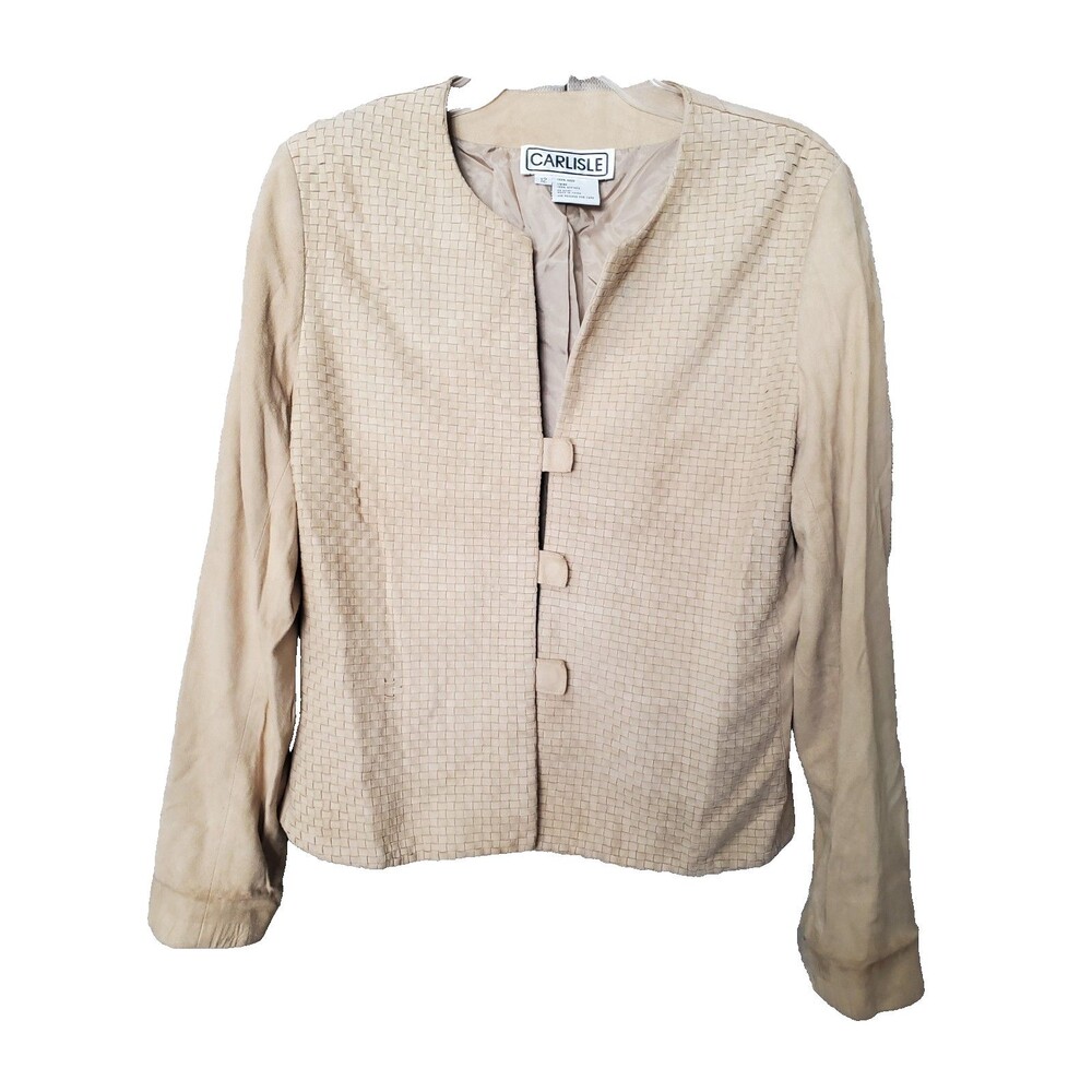 Carlisle Tan 100% Suede Basketweave Snap-Up Jacket Size 12 Vintage